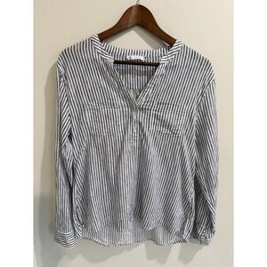 Carve Designs Dylan Gauze Shirt Women's S Blue Organic Cotton Vertical Stripes